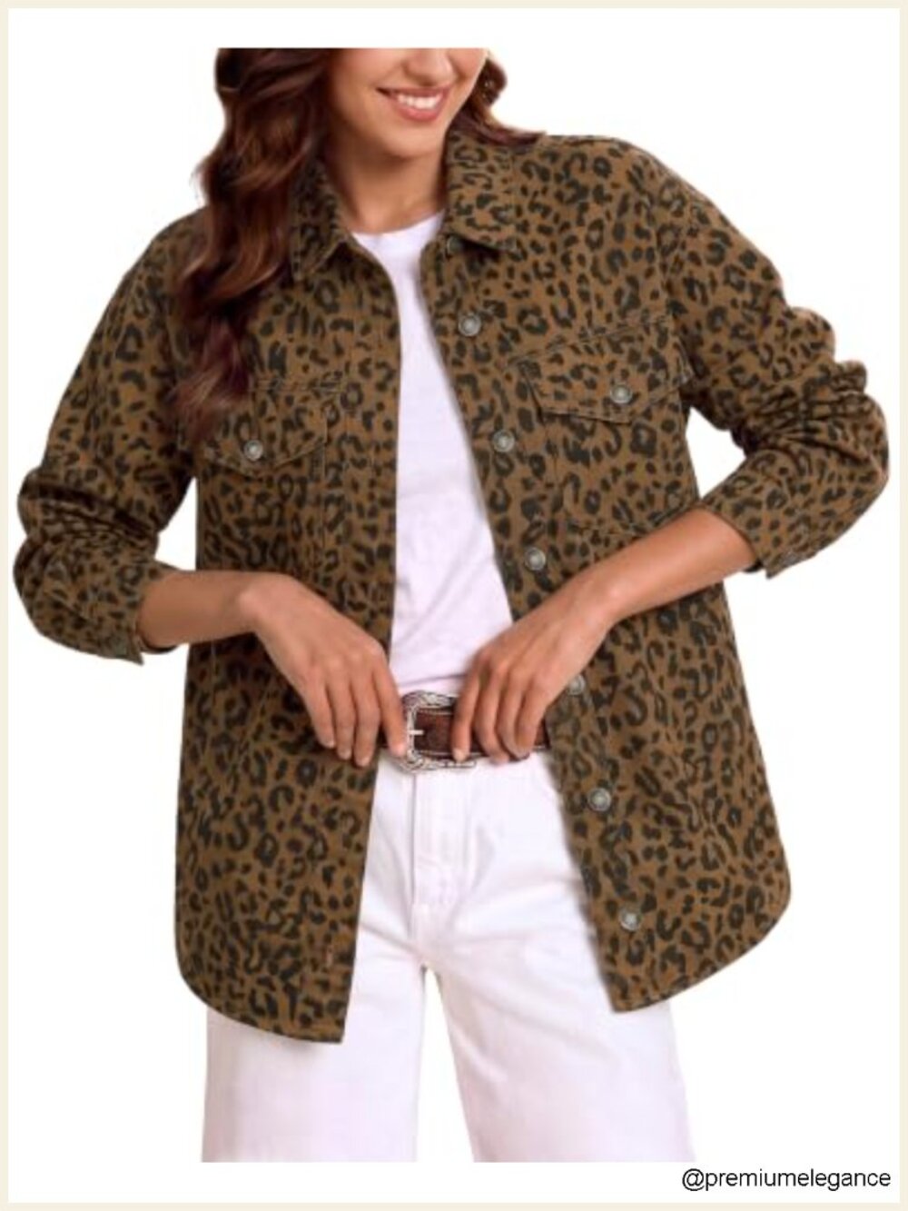 Leopard Print Denim Jacket Women Oversized Button Down Long Sleeve Casual